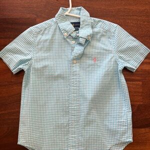 Ralph Lauren Men's Aqua Checkered Button Down Shirt